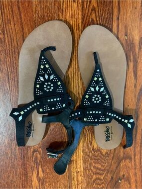 Mossimo Supply Co. Black T-Strap Sandals with Stud Embellishments